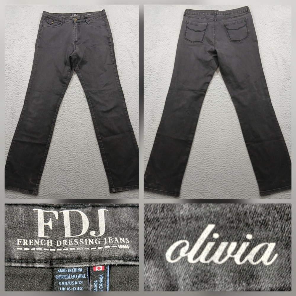 FDJ French Dressing Jeans Olivia Slim Leg Jeans Gray Women's Size 12 EUC